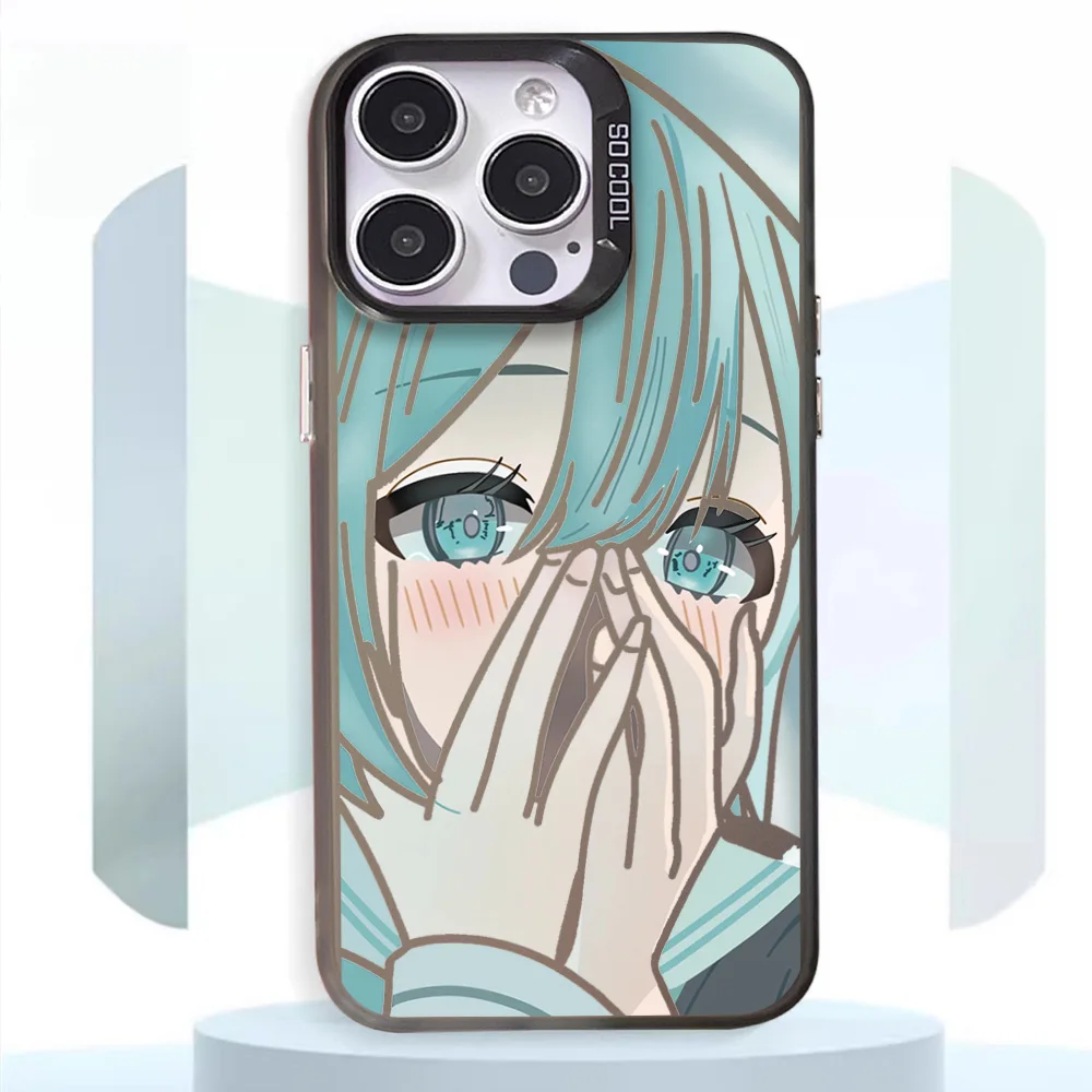 Two dimensional Kawaii H-Hatsune Mikus Phone Case For iphone11 12 13 14 15 16 Pro Max Plus laser colorful silver IMD cover