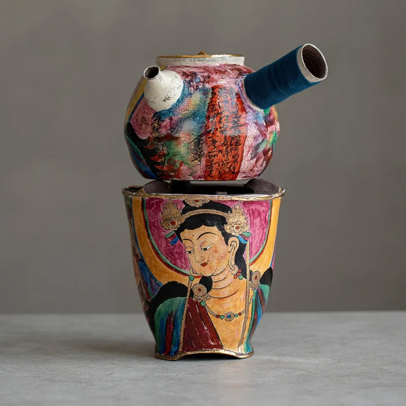All handmade retro, wabi sabi hand-painted ceramic stove, tea stove, household kettle, tea set, gift box.