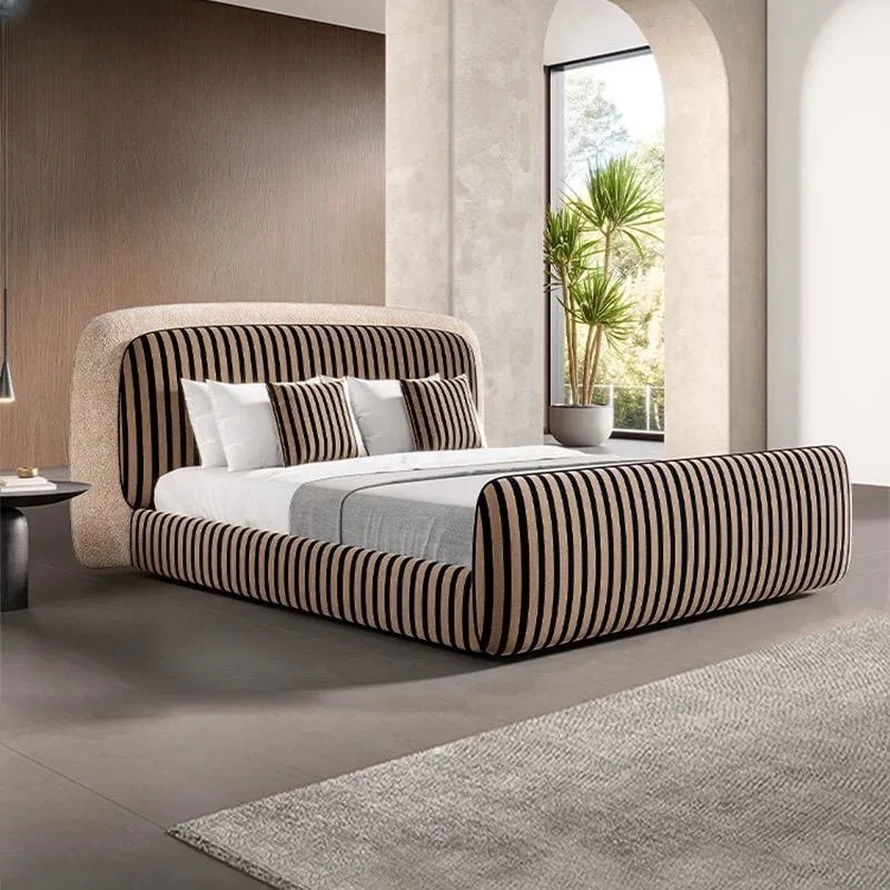 

Cloud bed master bedroom villa minimalist atmosphere double striped lamb wool high-end fabric