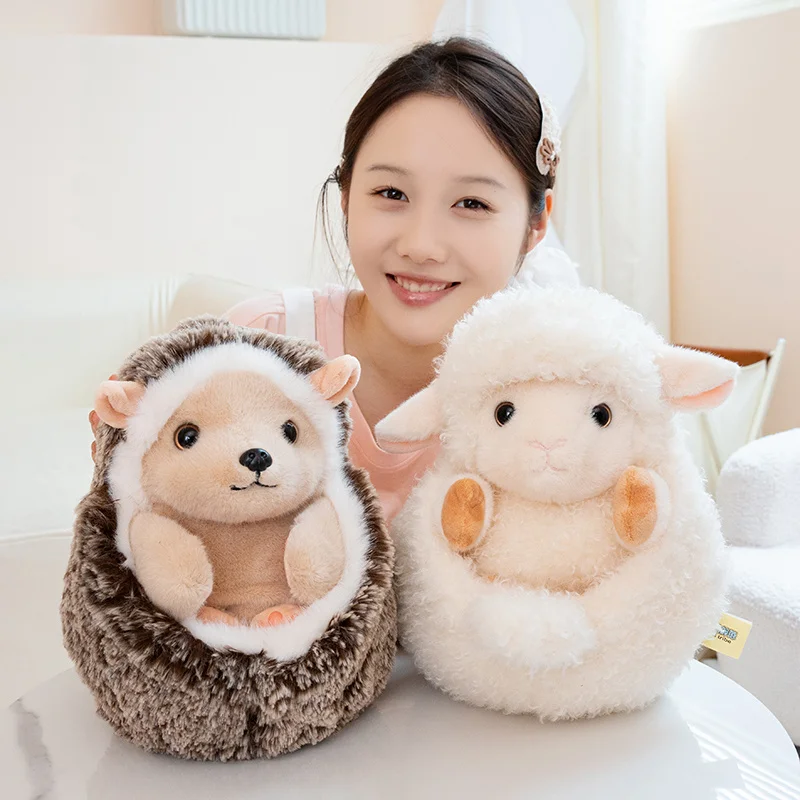 10-30cm Fun Cute Flip-over Hedgehog Plush Doll Pillow Bag Pendant Round Sheep Animal Stuffed Toy Home Decor Gift For Children
