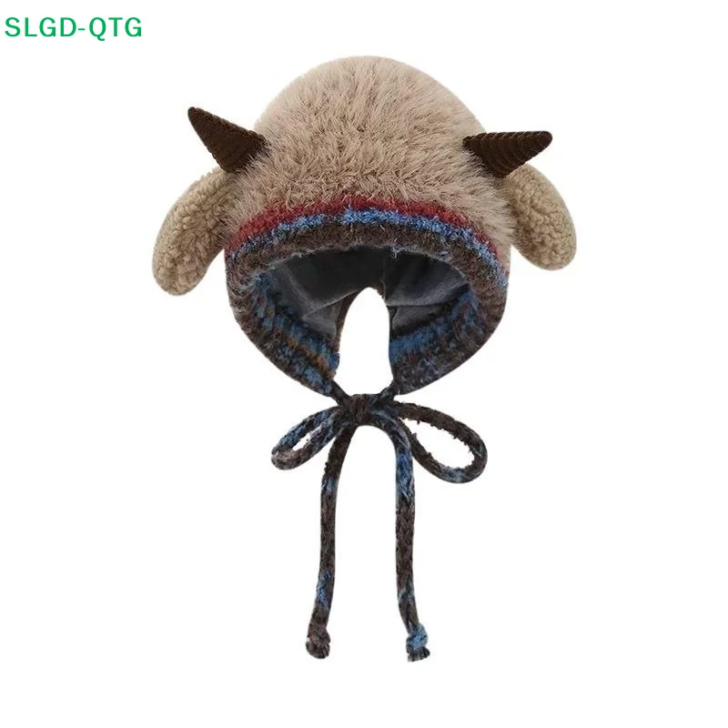 New Fluffy Plush Sheep Winter Hat With Squeaky Ears Thick Warm Lining For Daily Wear Outdoor Trips