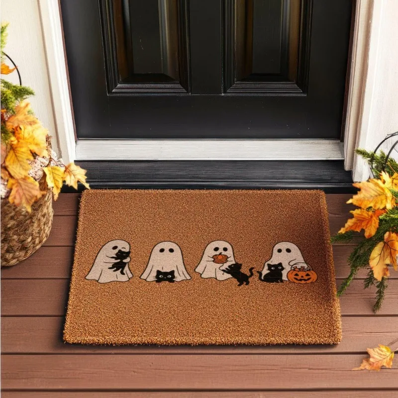 Spooky Pumpkin Ghost Halloween Doormat Bat Spider Web Maple Leaf Print Indoor Outdoor Floor Rug Holiday Entryway Carpet