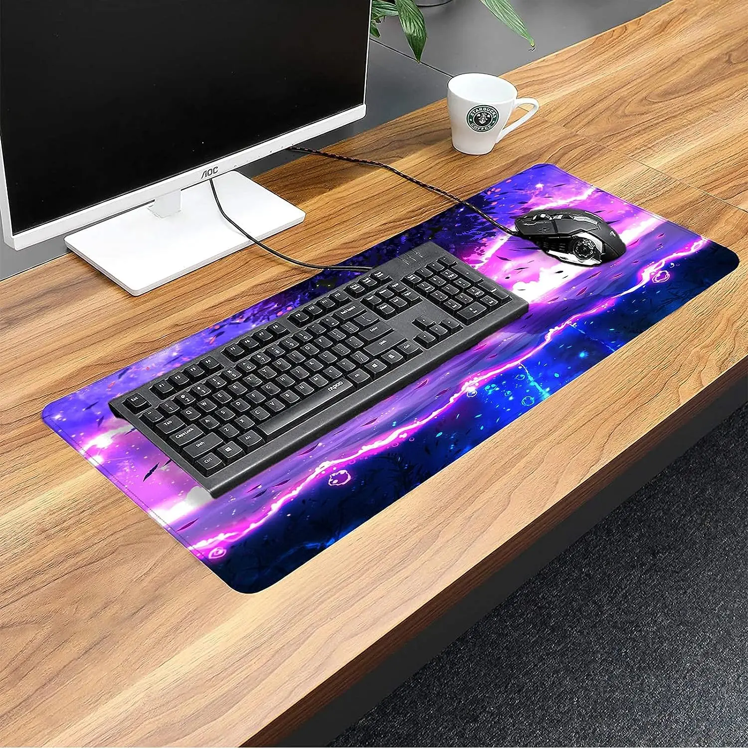 Mouse Pad Gaming XXL Fantasy Tree Purple Anime Mouse Mat Non Slip Large Computer Keyboard Mat with Stitched Edges 30x80cm