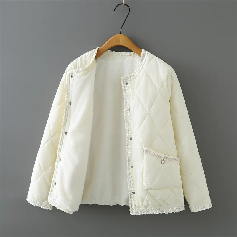 XXXXL موضة حجم كبير المرأة سترات الخريف الشتاء نمط جديد عادية شيك نمط الصوف وسادة مبطنة معطف دافئ 7015 #6