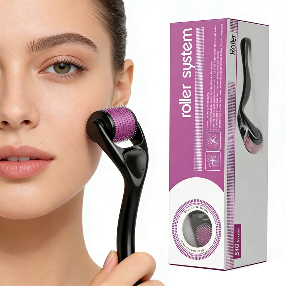 

Ролик для микронидлинга с 540 титановыми иглами 0,25 мм для роста волос и бороды, ухода за кожей лица и тела, MTS-терапии