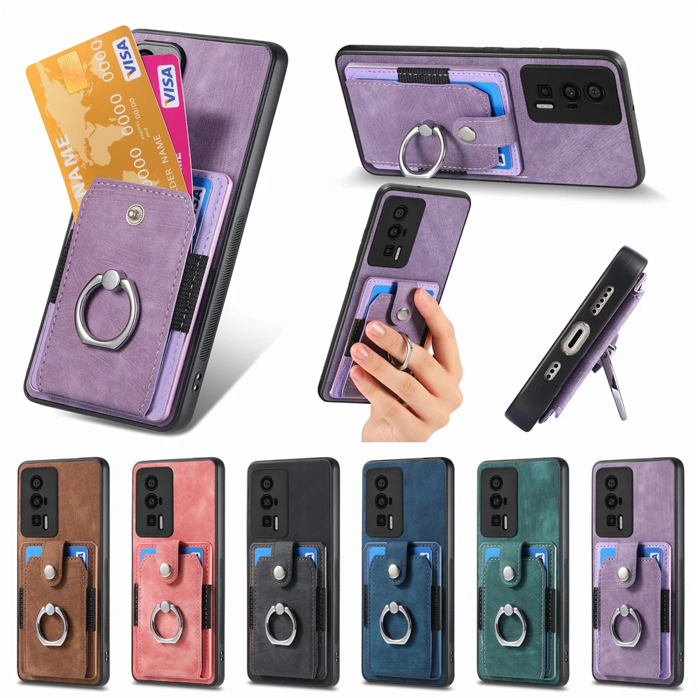 Case Cover With Ring Bracket And Multiple Credit Card Slot Function For Xiaomi POCO F5 M6 Pro M5 M5S C65 X6 X5 X4 X3 NFC F4 F3