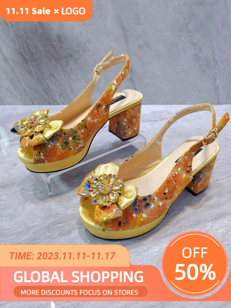 Summer 2023 Arican New Arrival Speical Narrow Band and Cross-tied Style Italian Design Ladies Shoe in Gold Color for Party