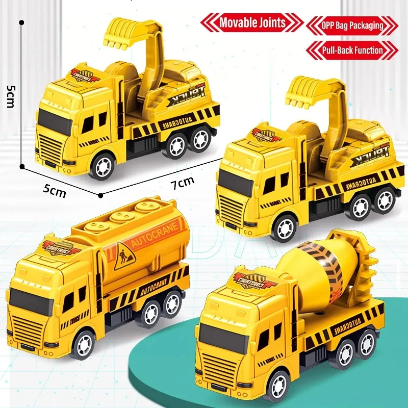 4Pcs Toy Construction Inertia Sanitation Truck Models Pull Back Toy Military Engineering Vehicle Fire Engine Men Women Toys Gift