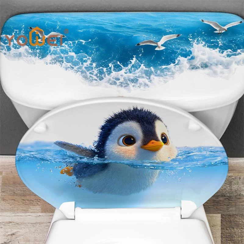 Latest Creative Self-adhesive Cute Penguin Toilet Stickers Waterproof Bathroom Decals Decoration