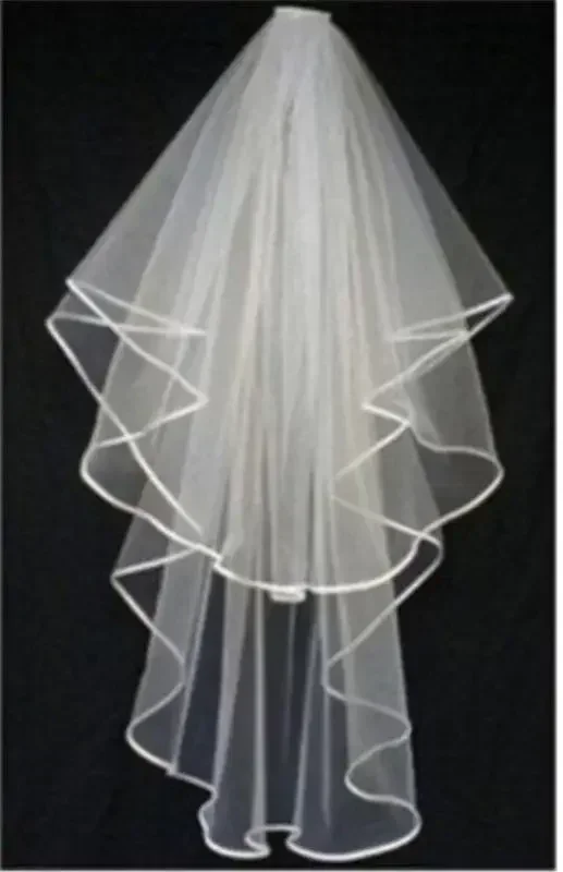 New White or Ivory 2 T Wedding Bridal Veil Satin Edge With Comb Elbow Length