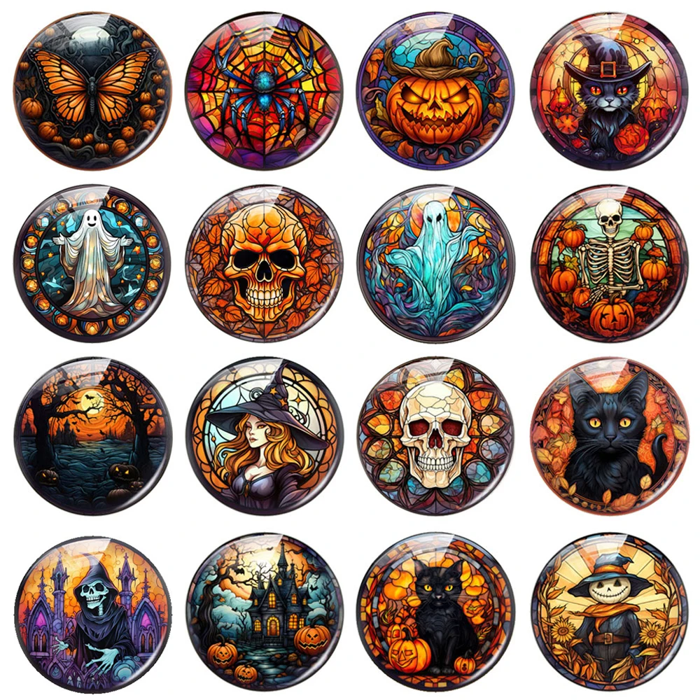 

Handmade Halloween Gothic Pumpkin Skull Wizard Cat Glass Cabochon Charms Flatback Demo Flat Back Cameo For Diy Jewelry Making