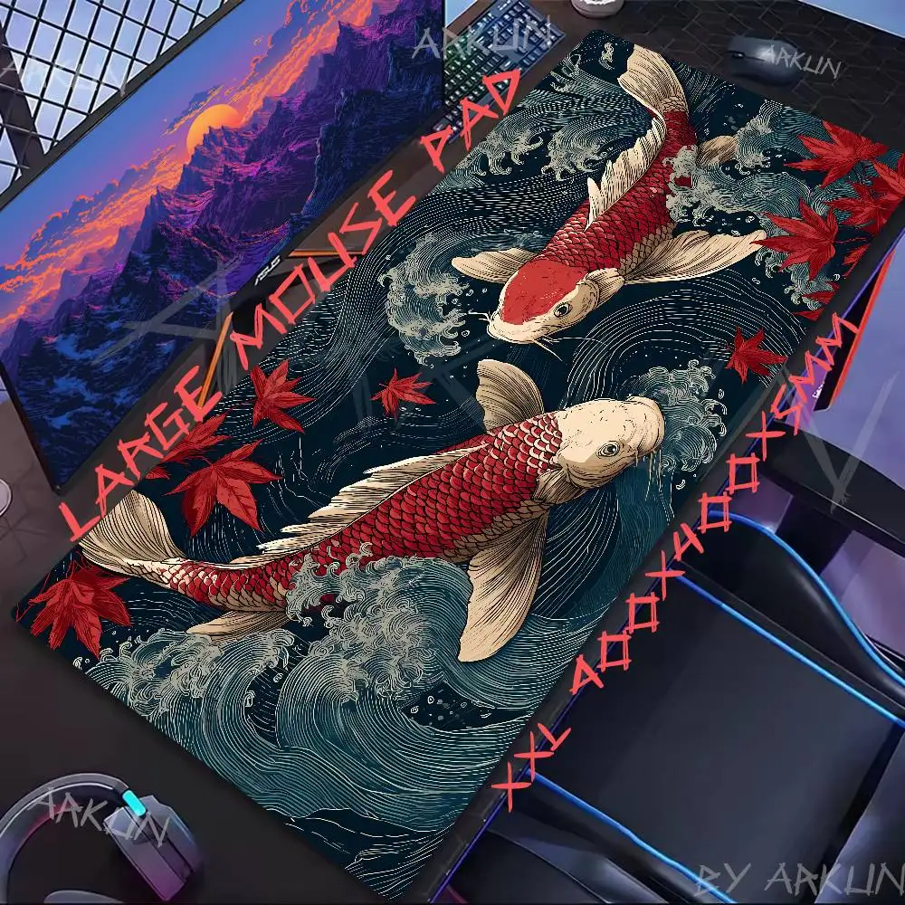 

XXL Fashion Art Carp Waves Mouse Pad Gamer Computer Accessories Keyboard Table Mat pad Company Gaming Laptop Desk Accessory Pc