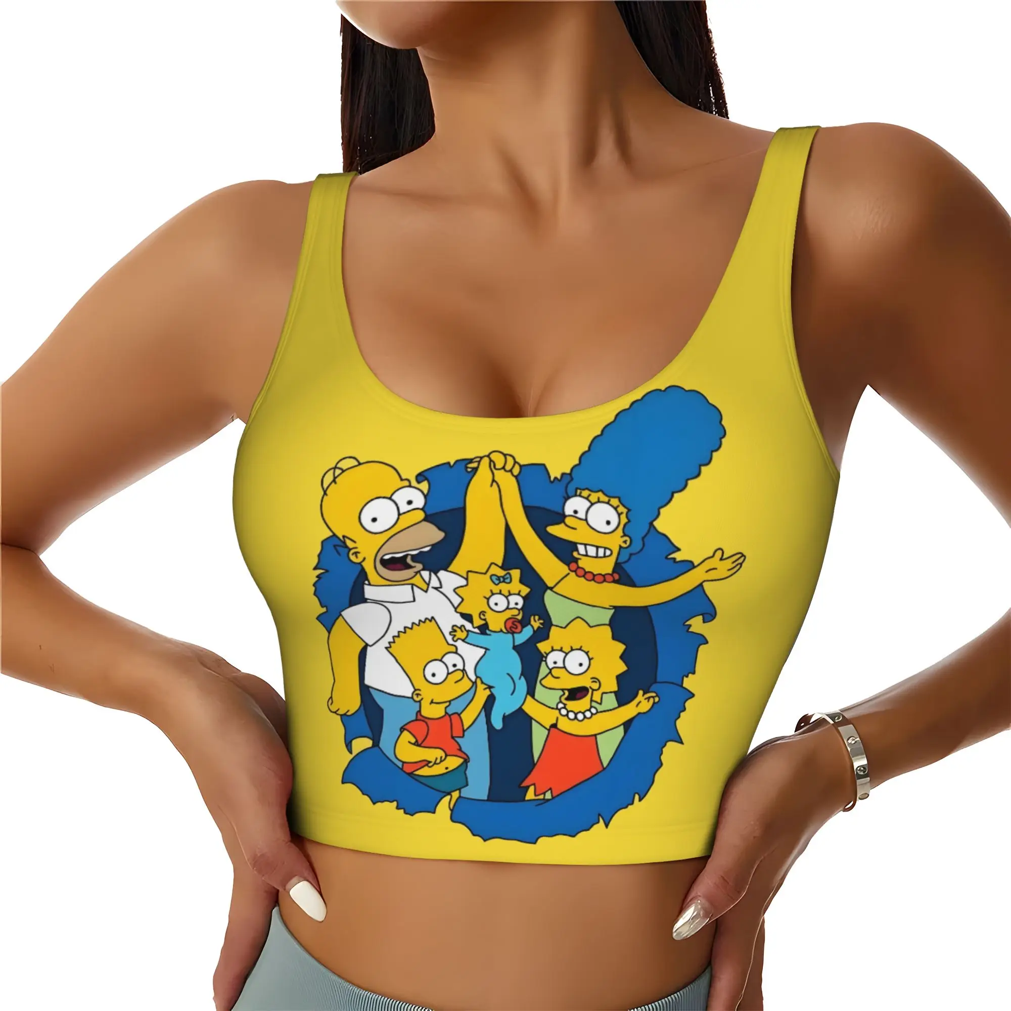 Custom S-Simpsoned Anime High Impact Sports Bras Women's Homer Cartoon Seamless Workout Yoga Crop Tank Tops