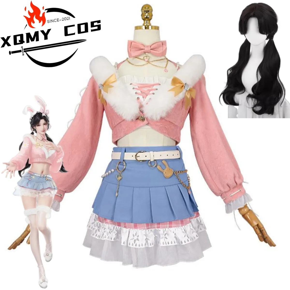 

XqGame Naraka: Bladepoint Ziping Cosplay Costume Spring Overture Pink Coat Top Sexy Cowboy Skirt Wig Woman Cute Carnival Suit