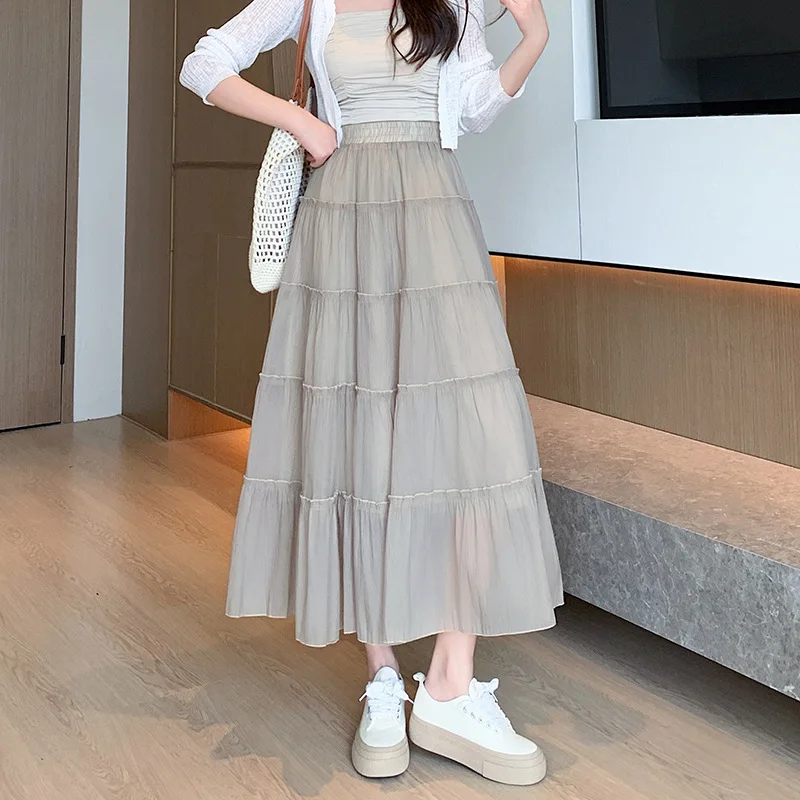 Women's Skirt Summer High Waist Drape Cake Skirt Casual Medium Long A Line Swinging Umbrella Skirt for Women  Korean Style