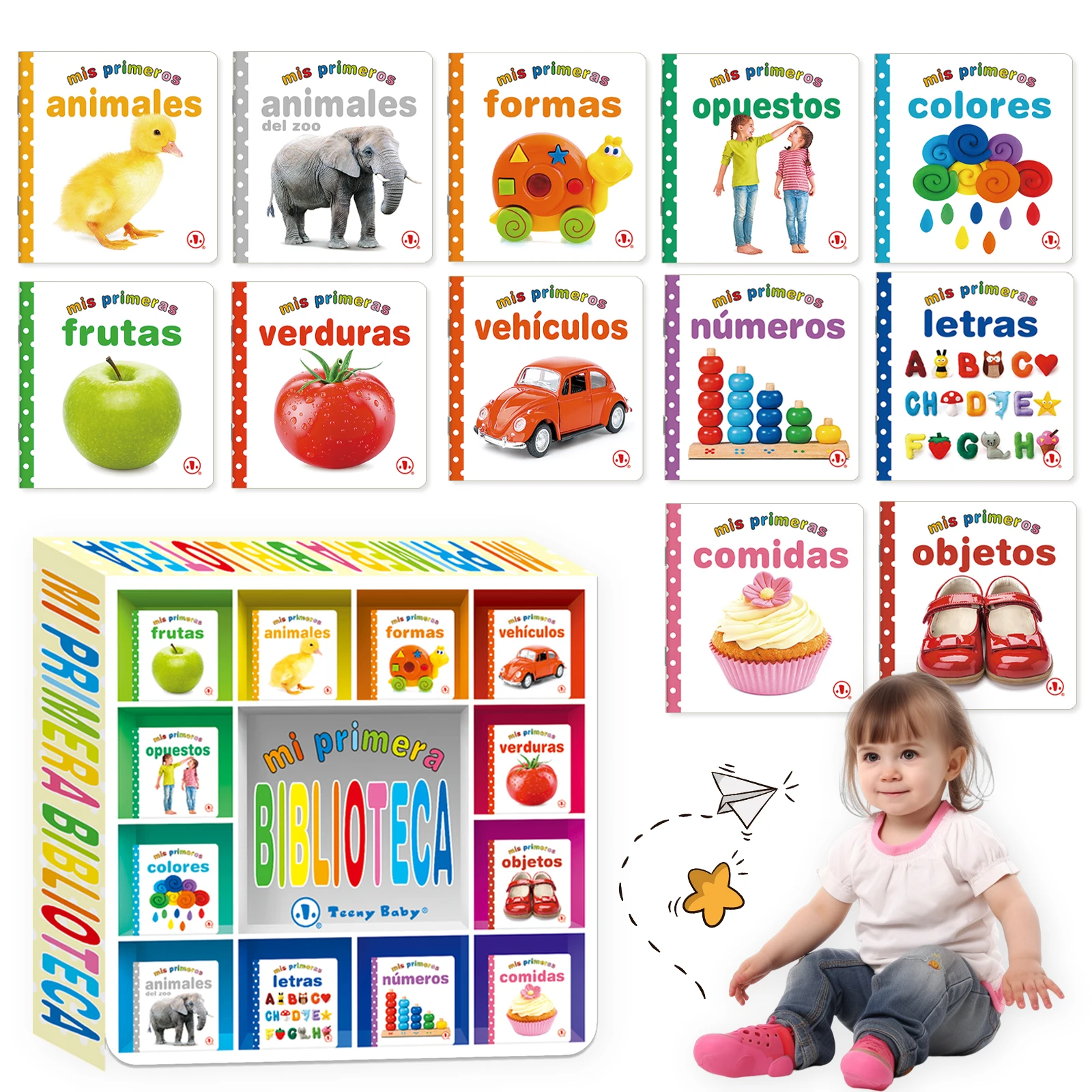 1 Set Of 12 Children\'s Educational Flip Books, Reading Pictures And Words To Improve Baby\'s Cognition Spanish Boxed Set