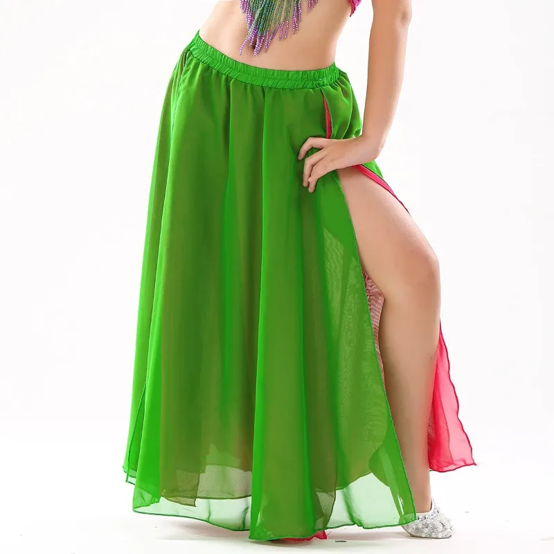 customized Children's Double Split Chiffon Color Skirt Belly Dance Costumes High end Skirt Girls' Dance Split Open Leg Skirt