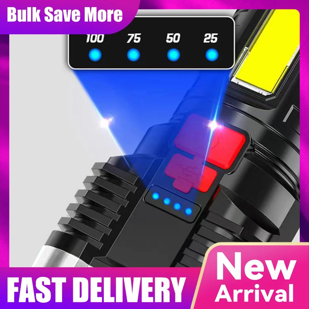 COB+LED 500LM Portable Flashlight Spotlight USB Rechargeable Power Display Torch Lantern for Outdoor Camping Adventure
