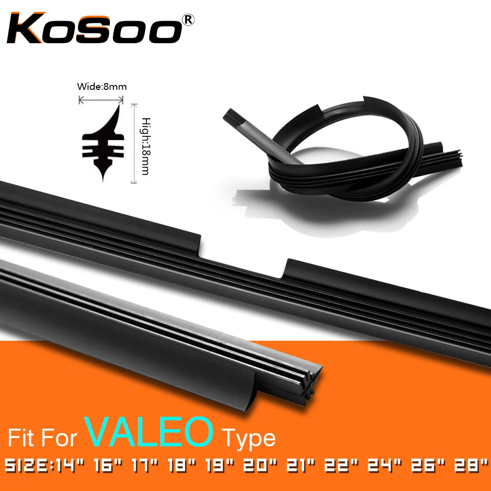 KOSOO 1PCS Car Vehicle Insert Natural Rubber For Valeo Type Beam Wiper Blade Only (Refill) 8mm 14\