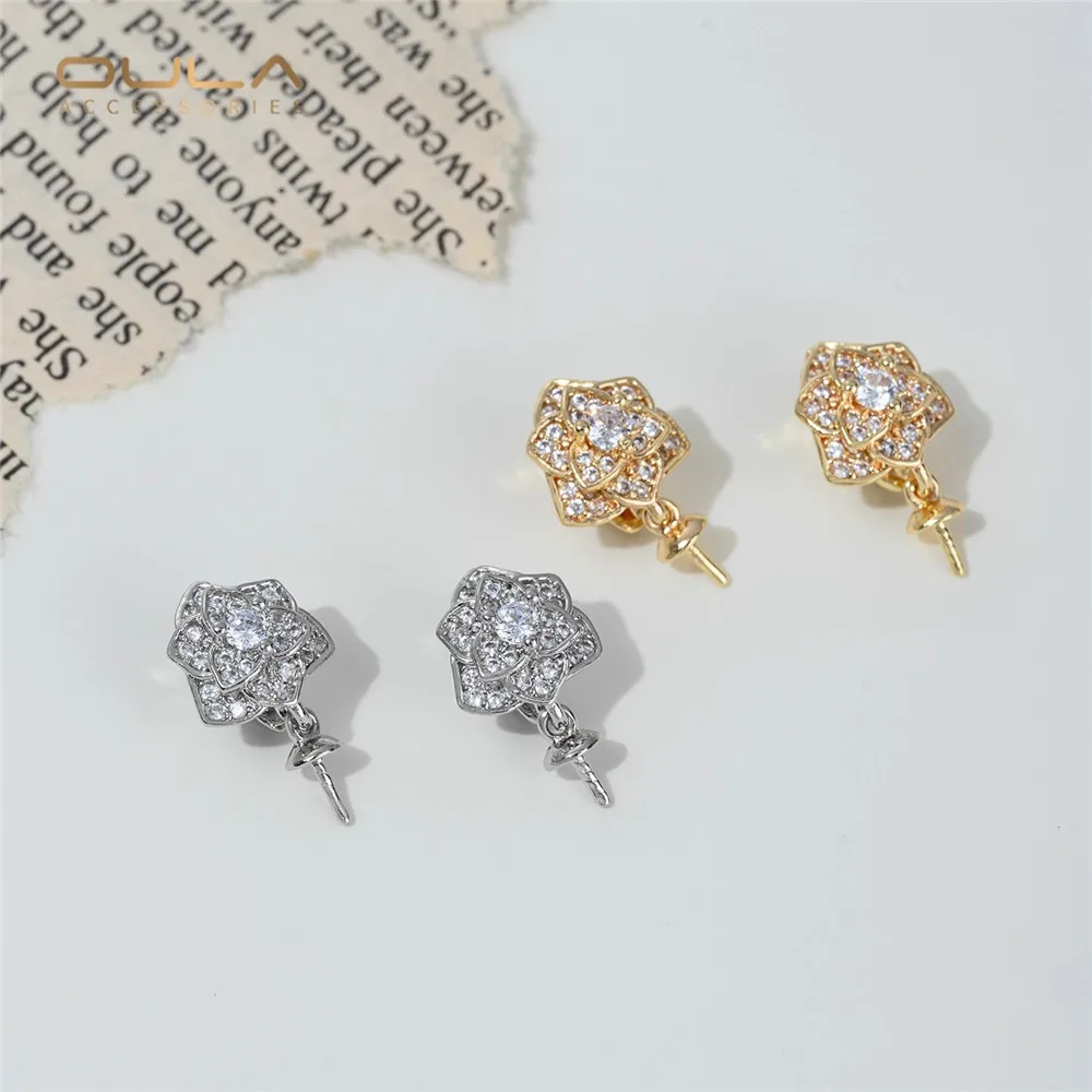 

14K Gold-plated Zirconium-inlaid Camellia Pearl Pendant Holder Universal Pendant Bead Diy Handcrafted Jewelry Accessory Material