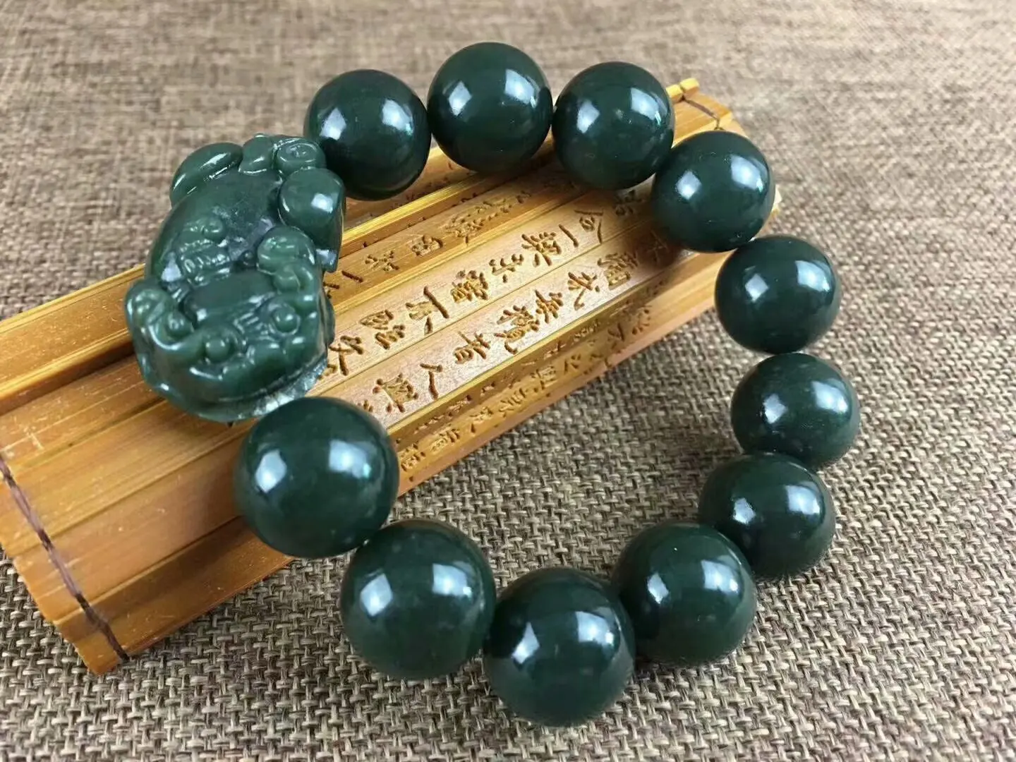 

New Natural Hetian Qing-Jade Pixiu Bracelet Jade Hand Carved Bead Buddha-Bead Jade Handring Bangle Fine Jewellry