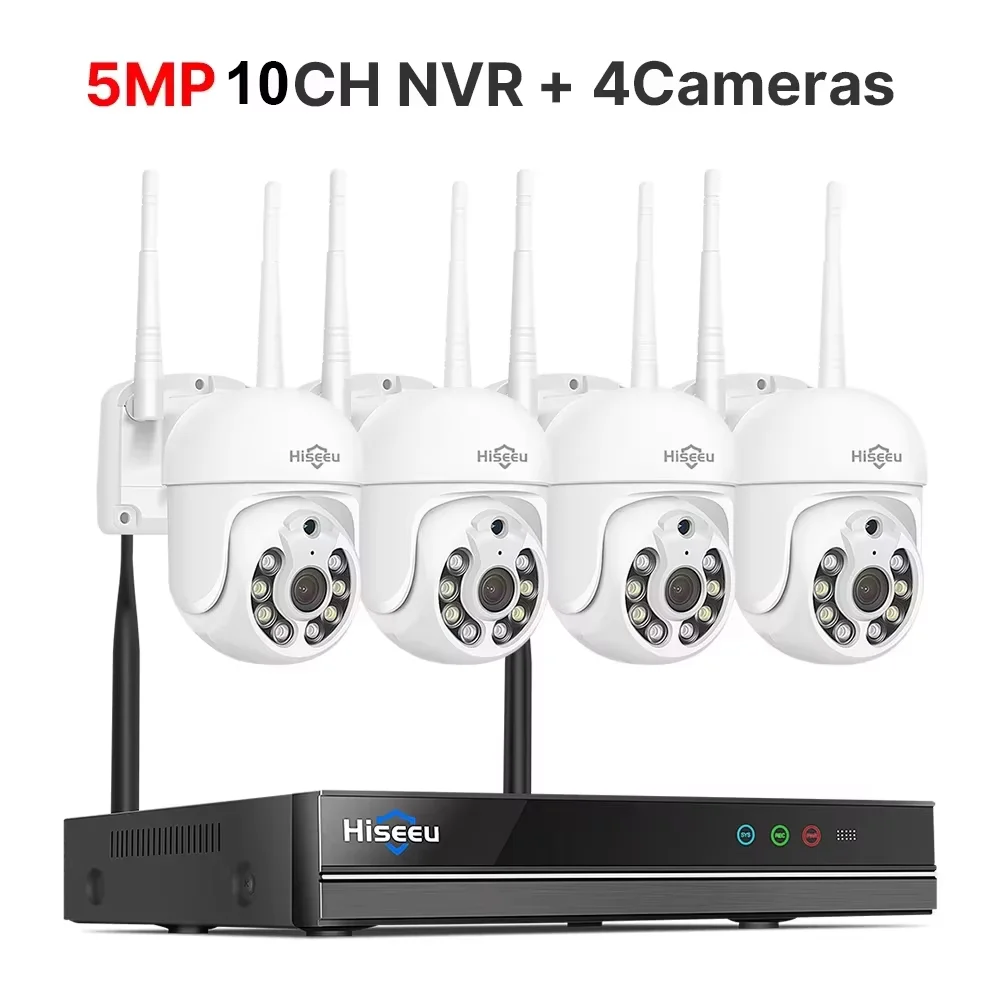 Hiseeu H.265+ 10CH NVR Wireless CCTV Exterior Camera Surveillance System 3/5MP WIFI PTZ IP Camera Set Security Bullet Camera Kit image 3