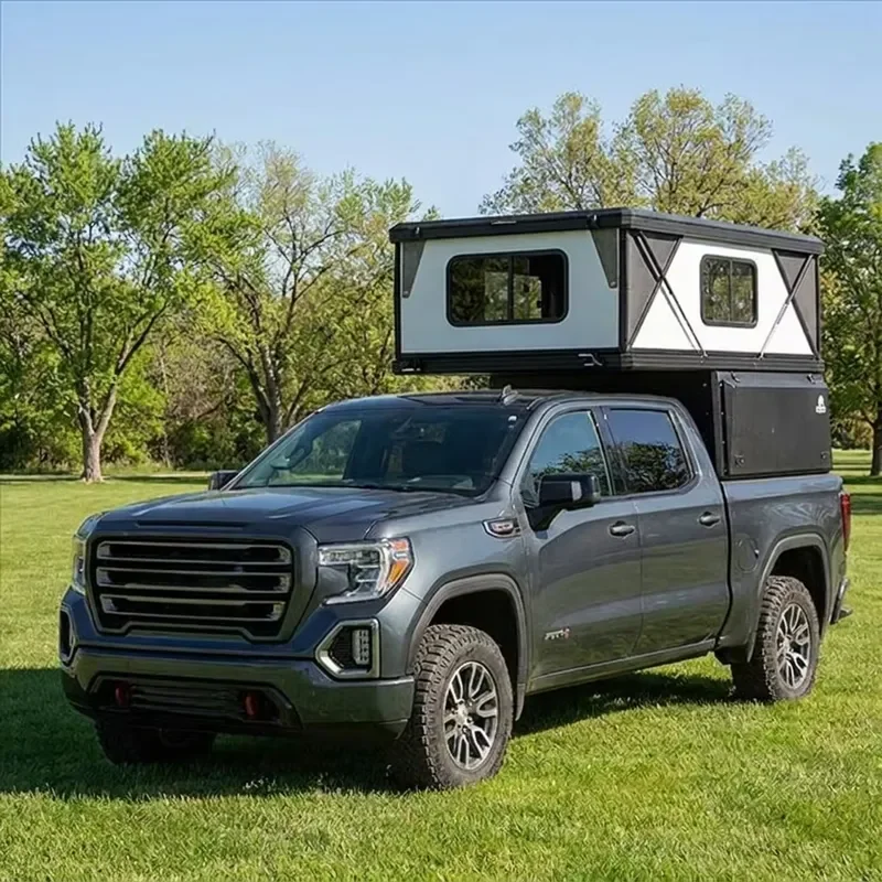 Waterproof Pop Up Truck Camper Shell Hard Top Pickup Canopy Topper with Storage Box for 4x4 Truck Bed Camping Equipment