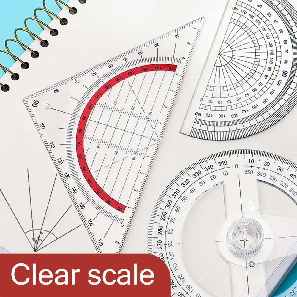 Professional Transparent 180/360 Degree Protractor Angle Measure Tool Triangle Half round Drawing Design Measuring Ruler