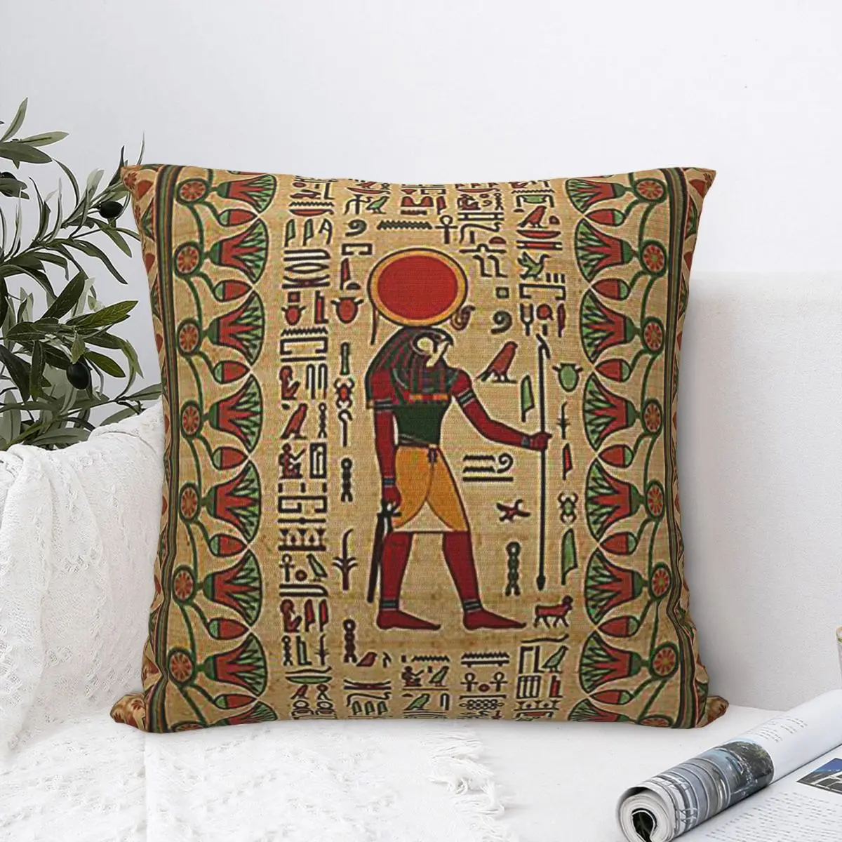 Egyptian Ra-Horakht Ornament On Papyrus Pillowcase Cushion Comfort Throw Pillow Sofa Cushions Used for Home Bedroom Living Room