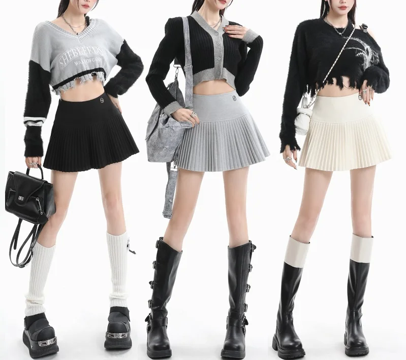 

2023 Autumn/Winter New High Waist Small Fragrant Style Half-length Skirt Women's Pleated Woolen A-line Short Skirt Pleated Skirt