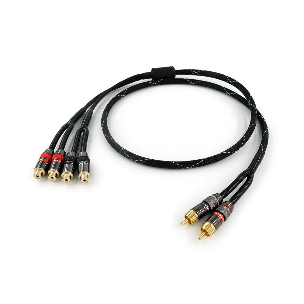 RCA Plug Splitter Stereo Audio Video Cable 2 Male to 4 feMale Dual Speaker Y Adapter Connector Extension Cord 1 Input 2 Output