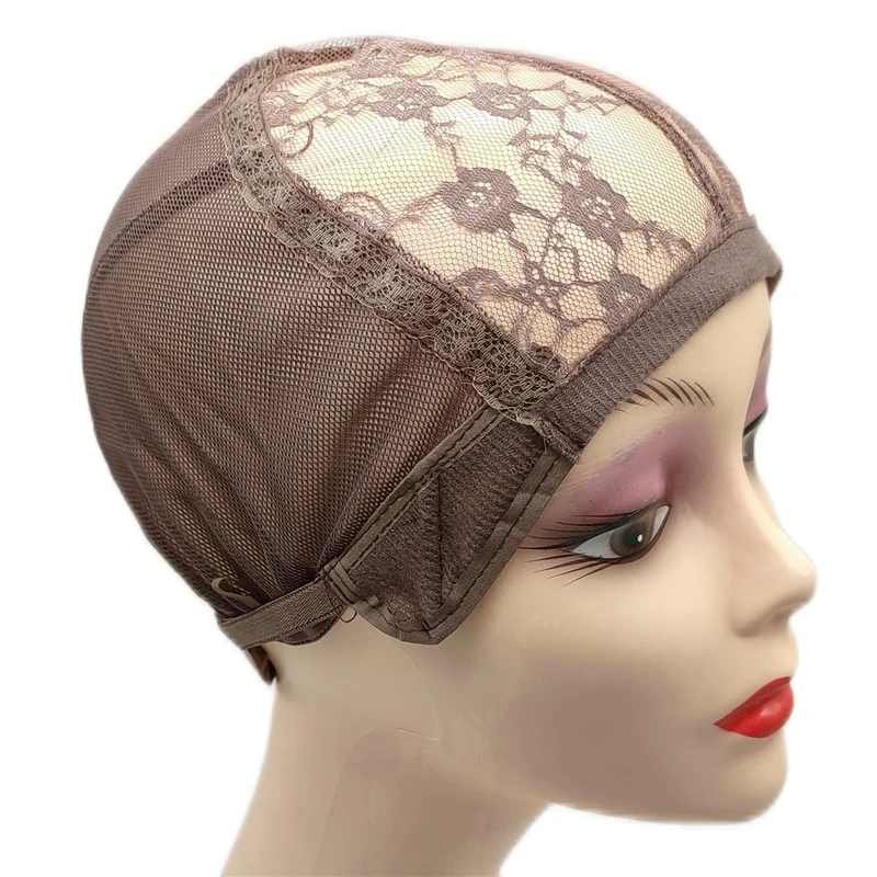 

1 шт. профессиональные бесклеевые шапочки для изготовления париков, коричневая регулируемая эластичная купольная шапочка с ремешком для плетения волос и парика на заказ