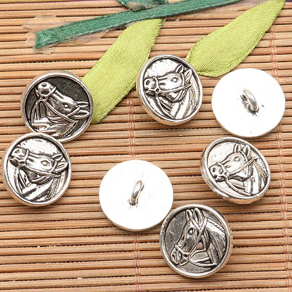 10pcs 15mm hole 2mm tibetan silver color horse head pattern round button design charms EF2577 charms for jewelry making