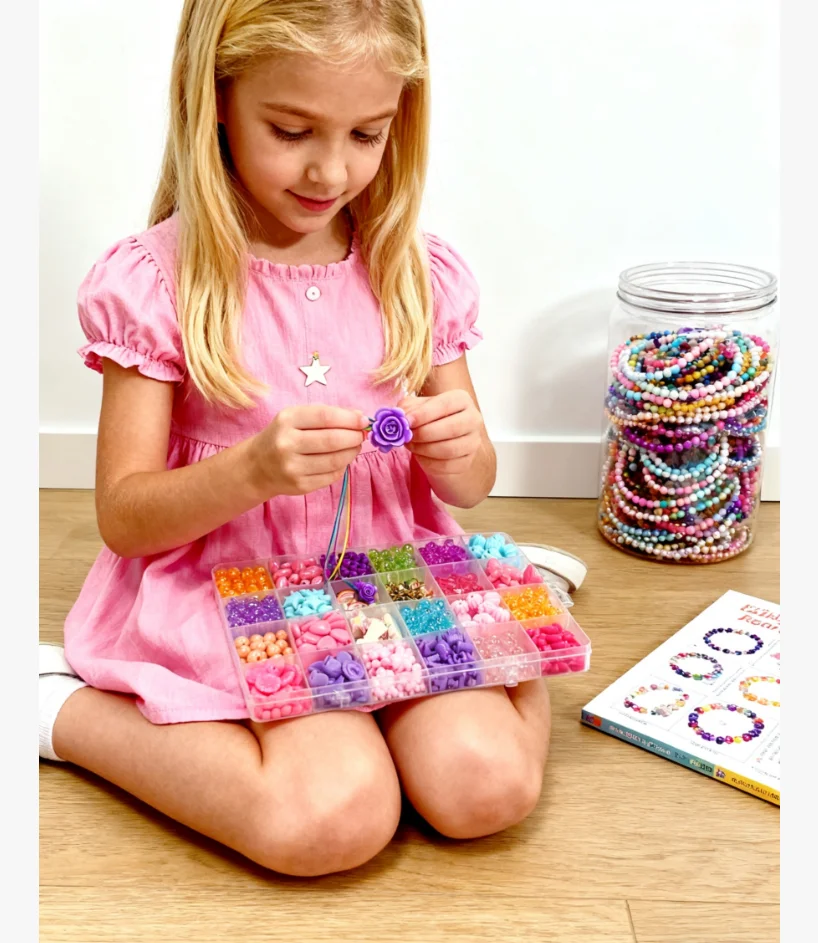 Colorful Bead Craft Kit for Kids - Assorted Shapes/Colors in Organized Case, Perfect for DIY Jewelry & Creative Play