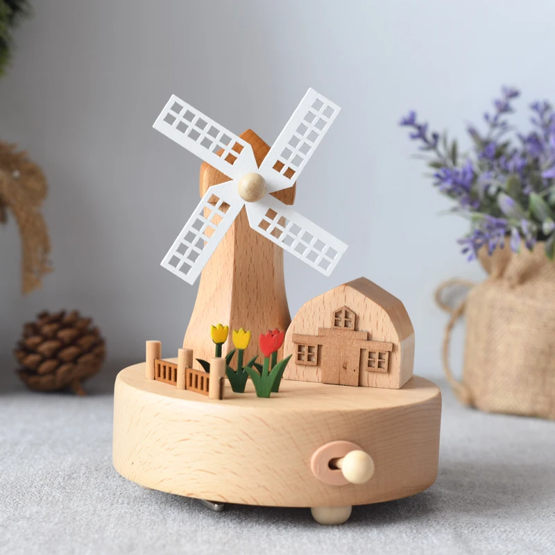 

Best Selling High Quality Farm Windmill Customized Wooden Music Box For Decor