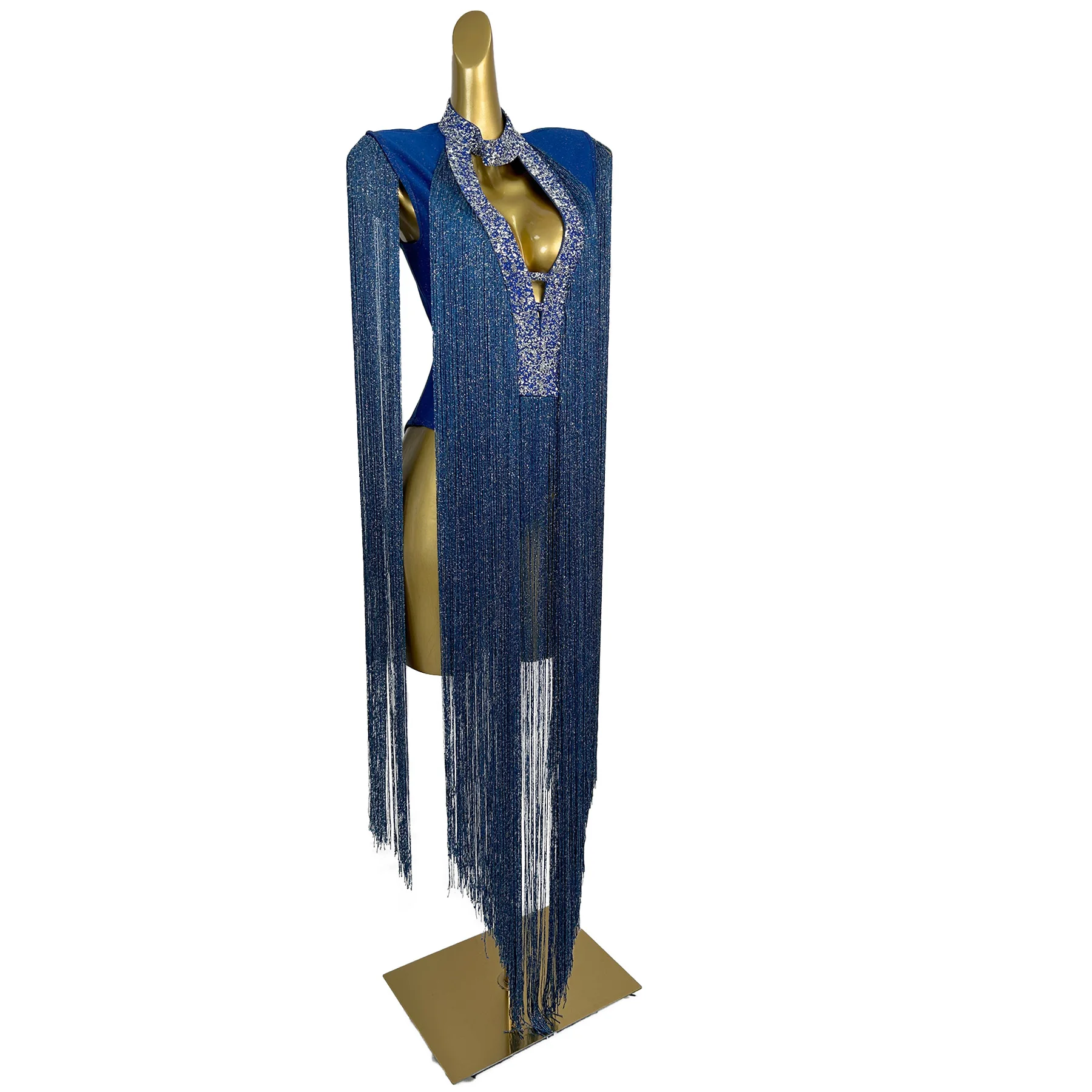 Lansechangliusu تصميم مستوحاة طويلة هامش بذلة مثير بار جوفاء ضيق السراويل أداء زي فساتين حفلات فستان الحفلات