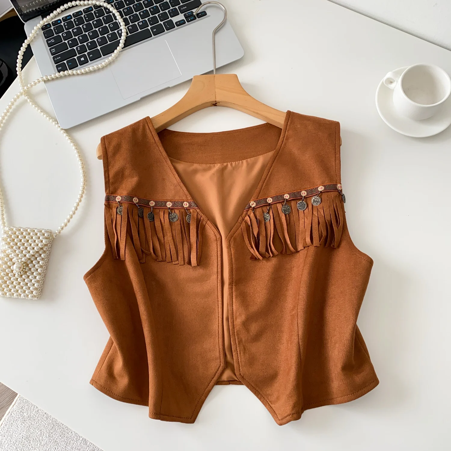 

Шикарный винтажный элегантный модный кардиган без рукавов с рюшами в богемном стиле, женская блузка, женская одежда