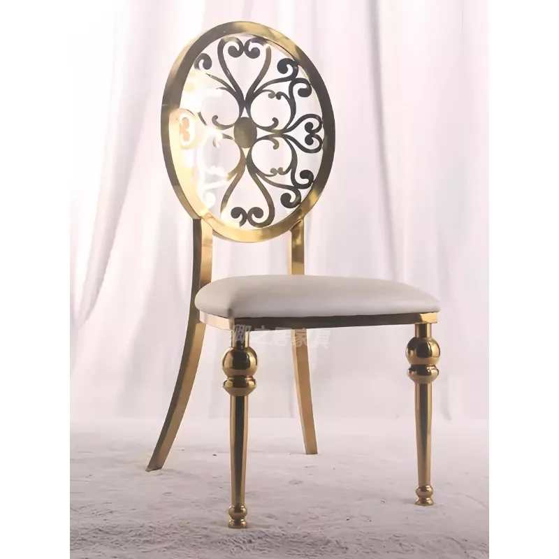 Foshan manufacturer stainless steel earth back flower chair hotel light luxury dining chair wedding banquet high-end chair large