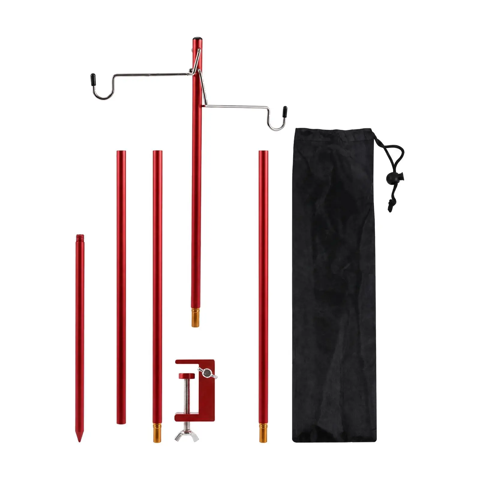 Lightweight Outdoor Light Stand 4 Section Hanging Lantern Holder with Screw Clamp Base for Camping Picnic Backyard