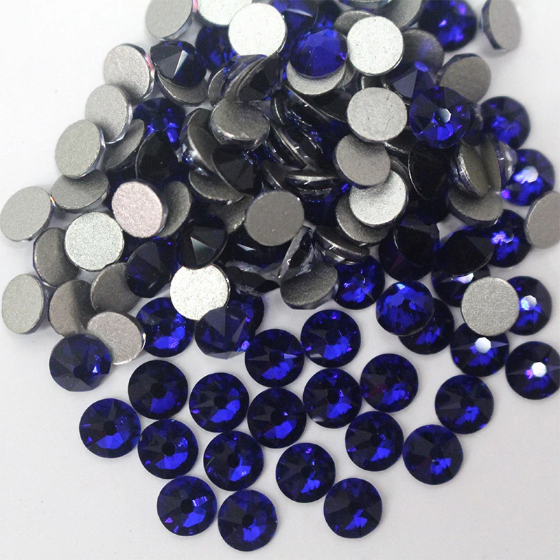 Cobalt 2088 Non Hotfix Color 8 big and 8 Small Cut 5A Top Quality Flat back rhinestones Glue on crystal with gold foiled back