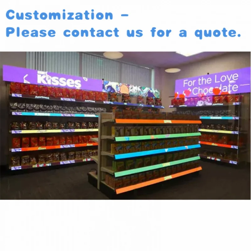 custom.Supermarket Advertising Gondola Shelf with 4K Resolution LED Display Screen Wide Stretch Digital Signage