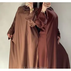 Vestido muçulmano de cetim monocromático para mulheres, Abaya, Kaftan simples, africano, Dubai, Vestido de oração, Roupa de festa, moda, 8 cores, 2024