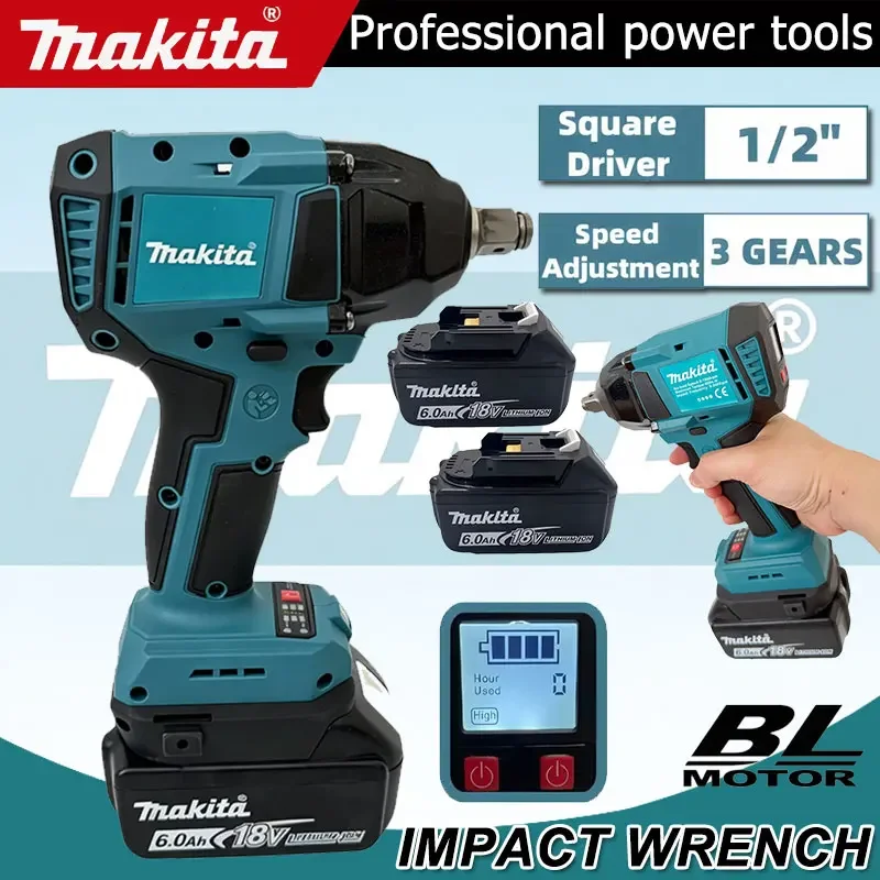 

Makita Digital Display Electric Impact Wrench Cordless Electric Torque Wrench 1/2 inch Screwdriver Power Tool For 18V Battery