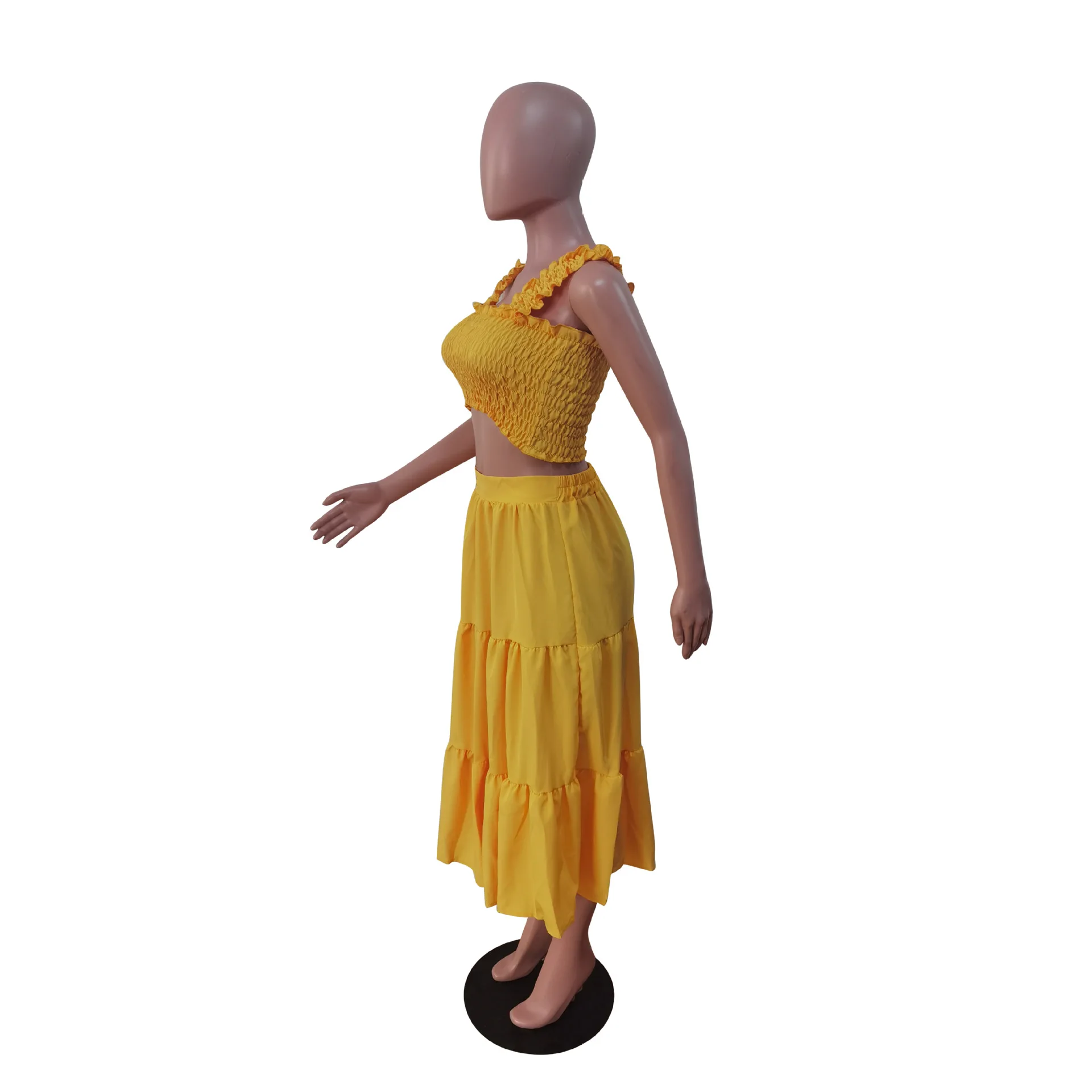 Fashion Long Dresses New in Matching Sets Sexy Square Sleeves Suspenders Short Tops Suit Summer Pleated Elegant Women's Sets