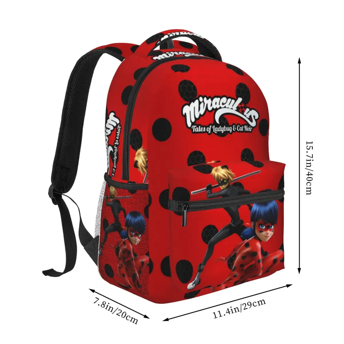 Cartoon-Miraculous-Ladybug For Girls Boys Large Capacity Student Backpack Lightweight waterproof Backpack 16in