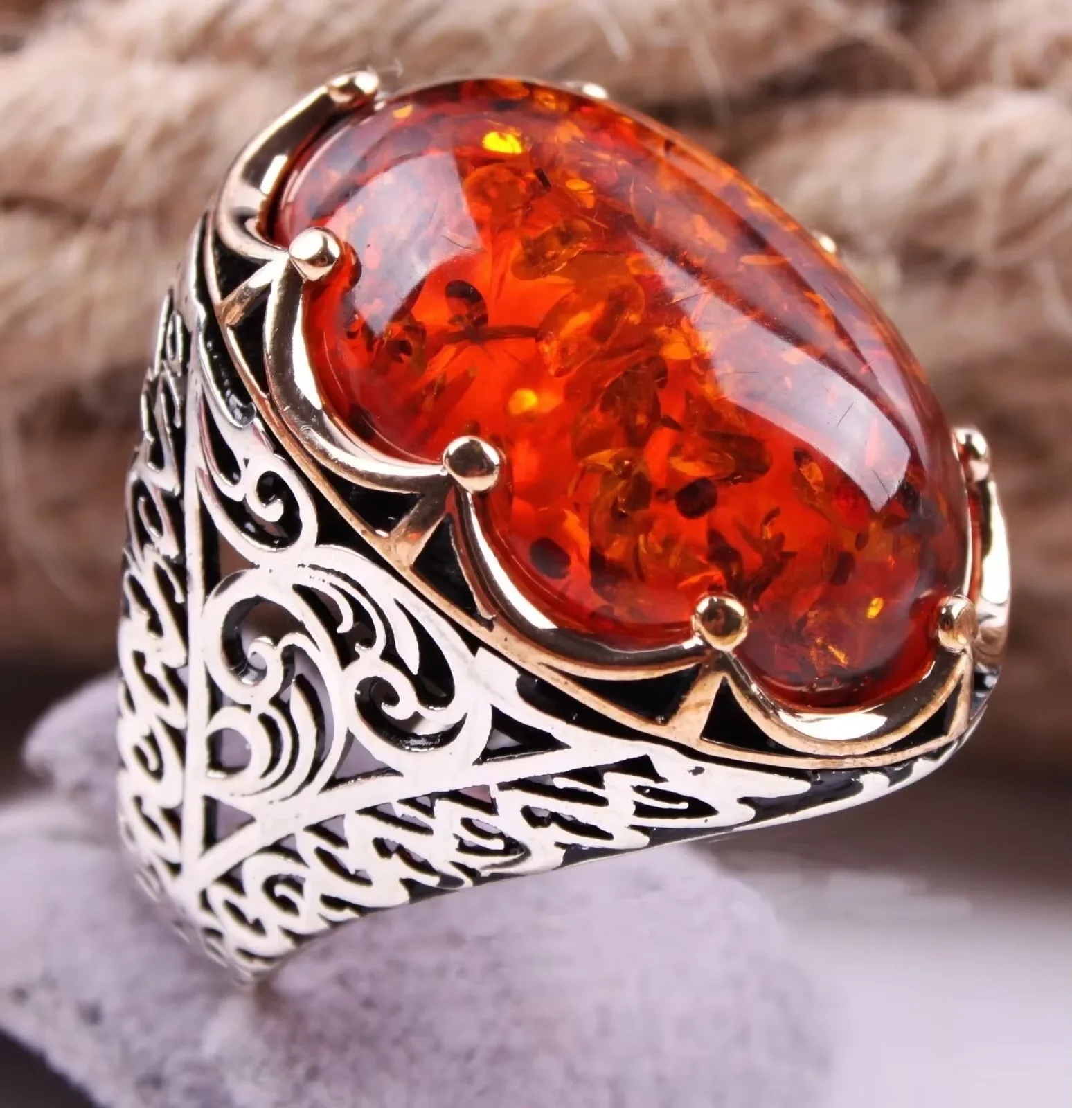 2022 New Inlaid Yellow Amber Crystal Men\'s Luxury Ring Personality Retro Personality Ring To Attend The Banquet Party Jewelry
