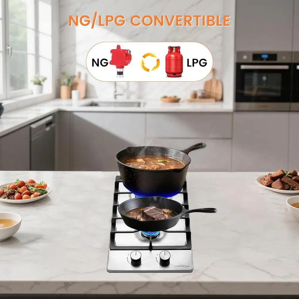 Fogão a Gás Embutido de Aço Inoxidável de 12 Polegadas com Conversão NG/G e Proteção Térmica