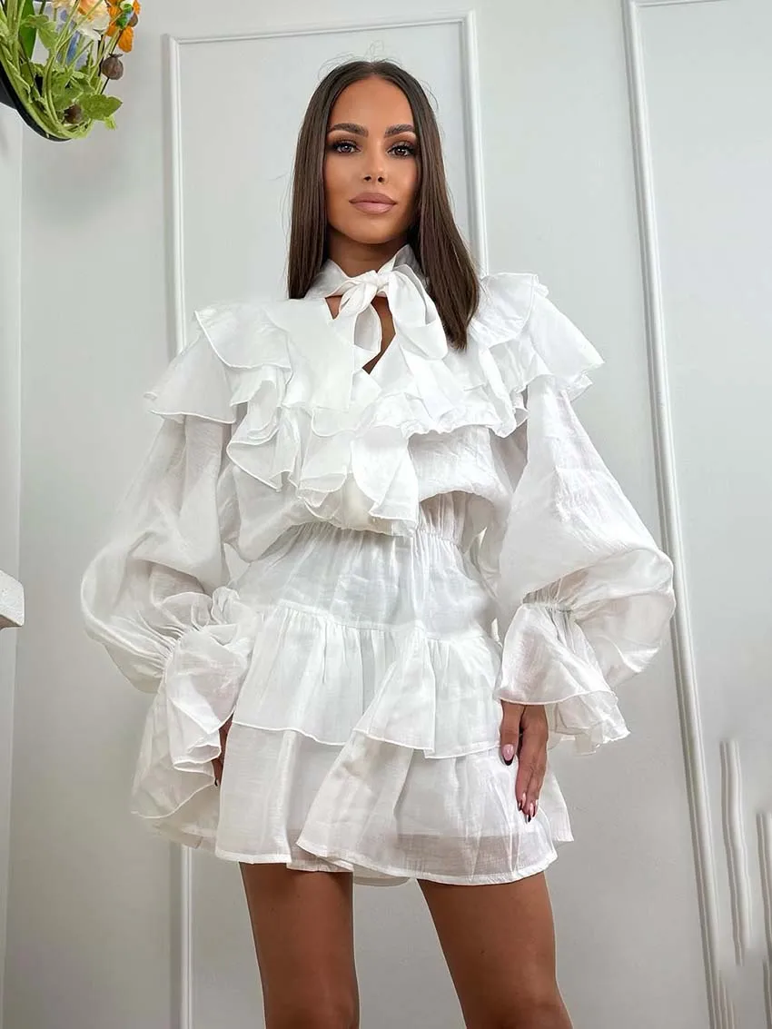 ملابس نوم نسائية شتوية من Marthaqiqi ملابس نوم بأربطة وأكمام طويلة بيجامات مثيرة برقبة على شكل حرف v فستان قصير ملابس نوم نسائية غير رسمية