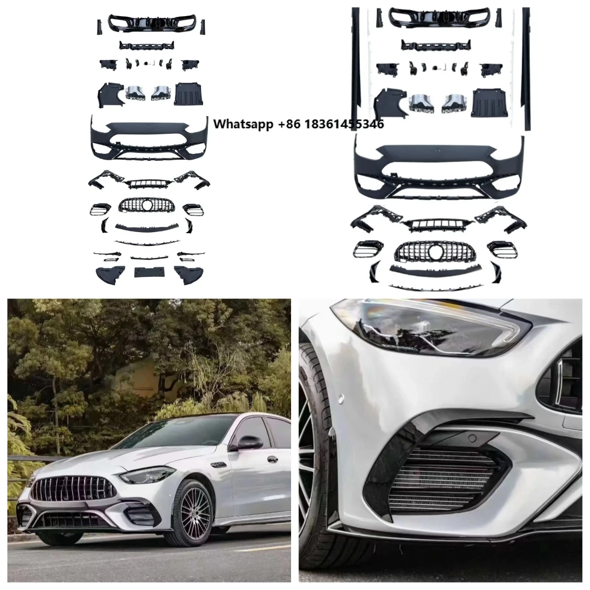 

For C-Class C260L C350el Modification Upgrade AMGsC63 Front Bumper Grille Rear Lip Tailpipe Body Surround