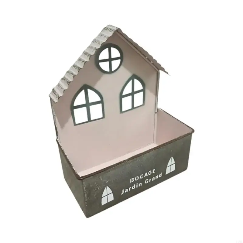 Outdoor Iron Flower Box Birdhouse For Garden Balcony Decoration Rusty Planter J0MC